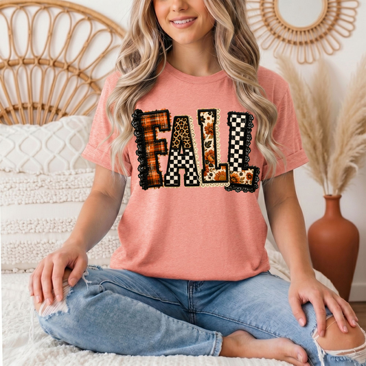 Fall Plaid Leopard & Floral Patchwork Graphic Tee