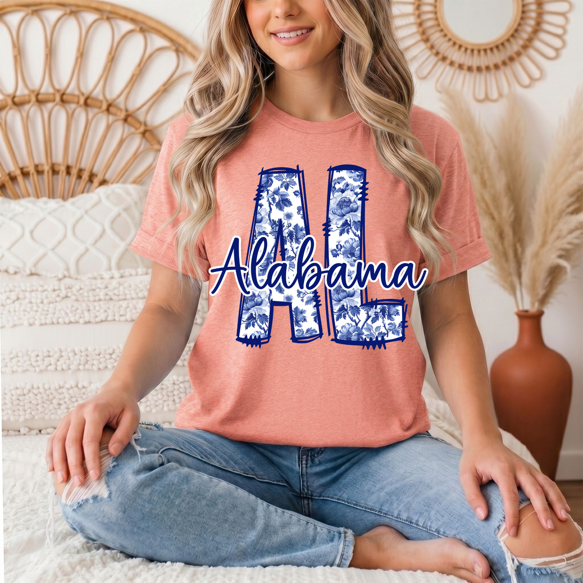 Alabama Blue Floral AL Graphic Tee