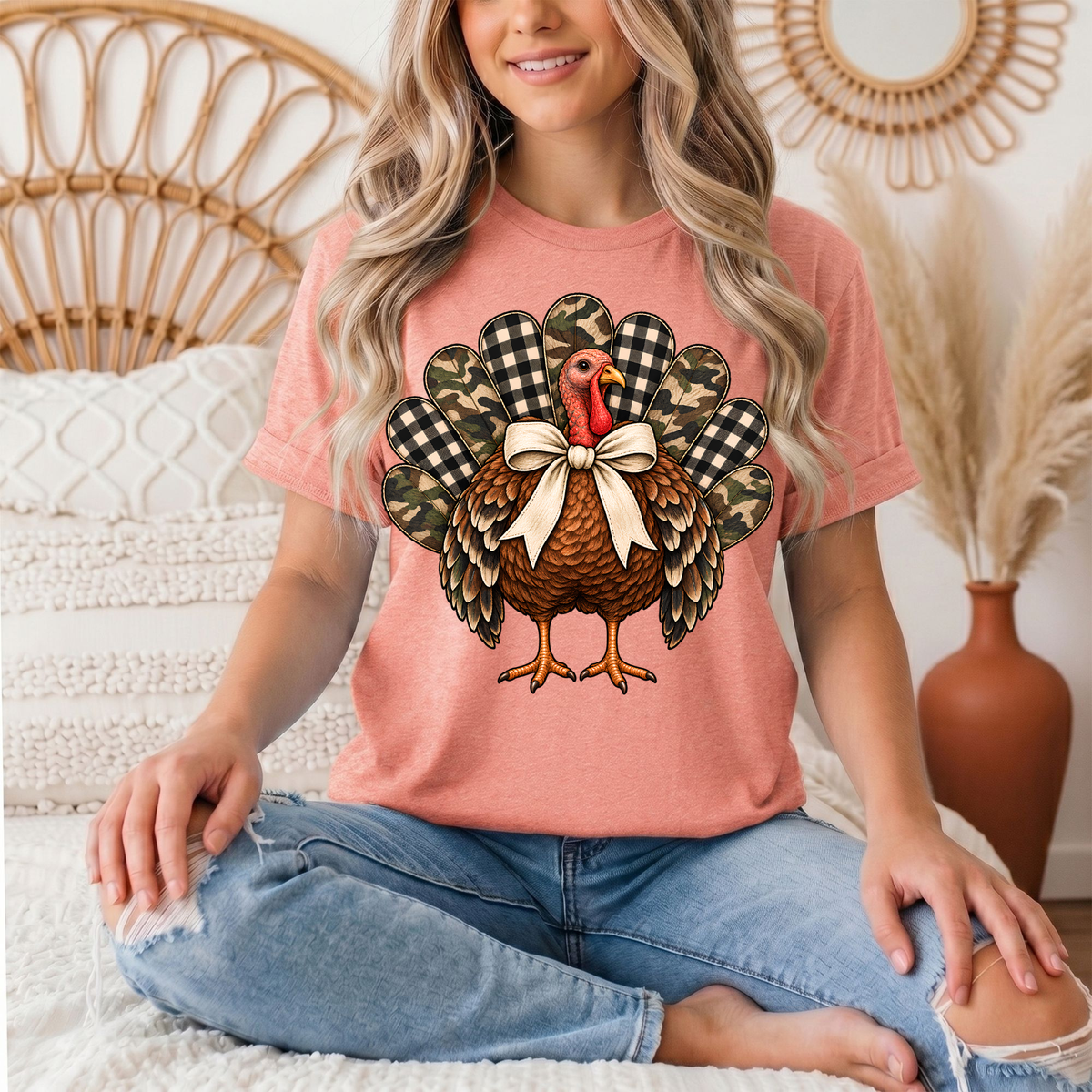Camo & Buffalo Check Turkey Thanksgiving Graphic Tee