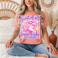 Jesus Thinks I'm a Delight Pink Raccoon Graphic Tee