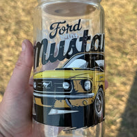 Yellow mustang 16oz Glass Libby K's Crafty Vibes Co.