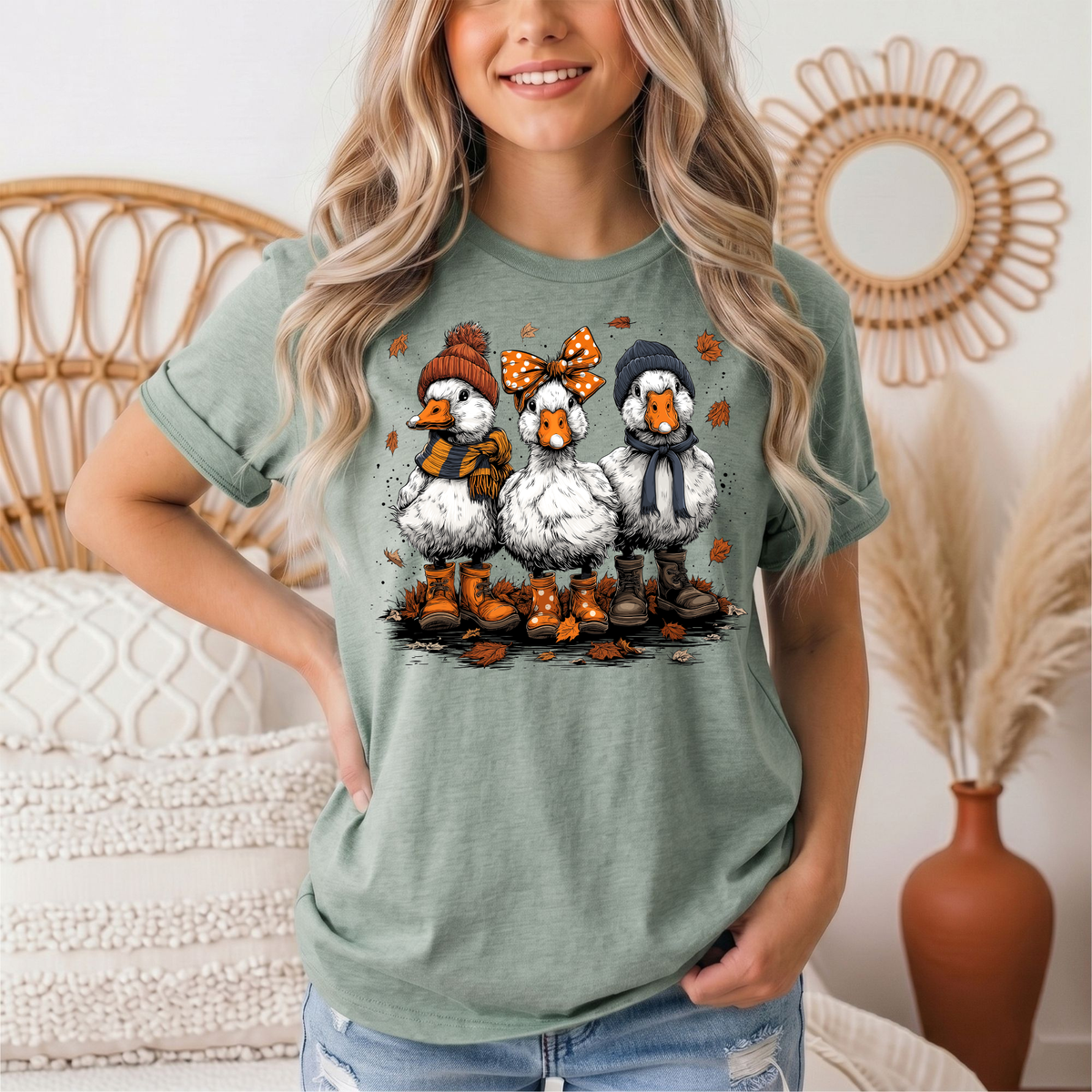 Autumn Duck Trio Boots & Bow Graphic Tee
