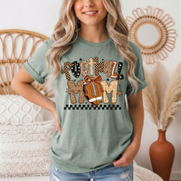 Football Mom Mixed Print Bow & Checkerboard Graphic Tee