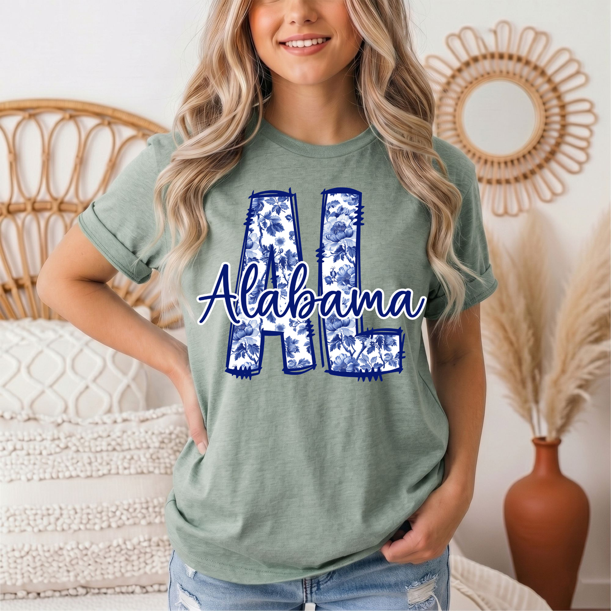 Alabama Blue Floral AL Graphic Tee