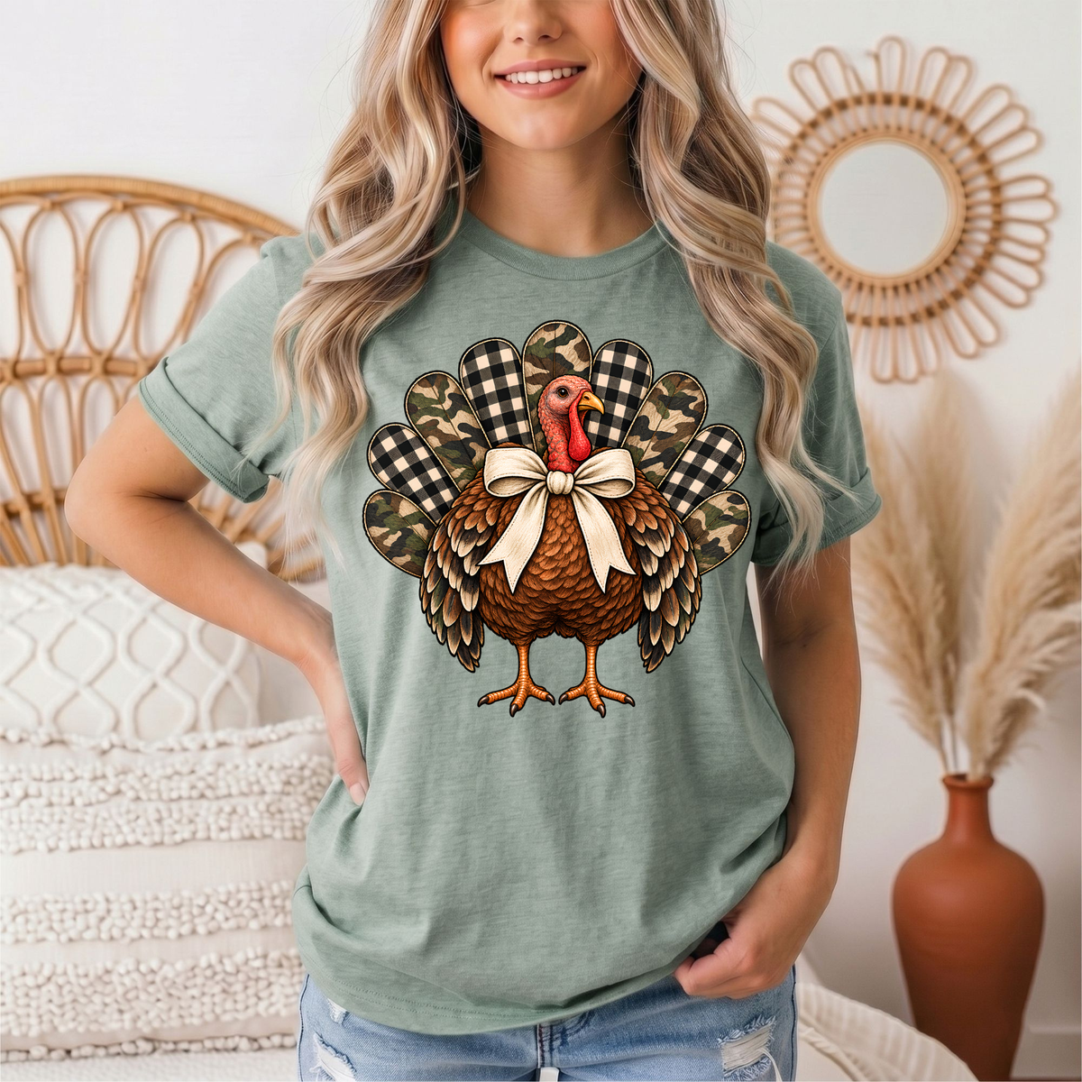 Camo & Buffalo Check Turkey Thanksgiving Graphic Tee