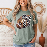 Leopard Football & Checkerboard Bow Graphic Tee
