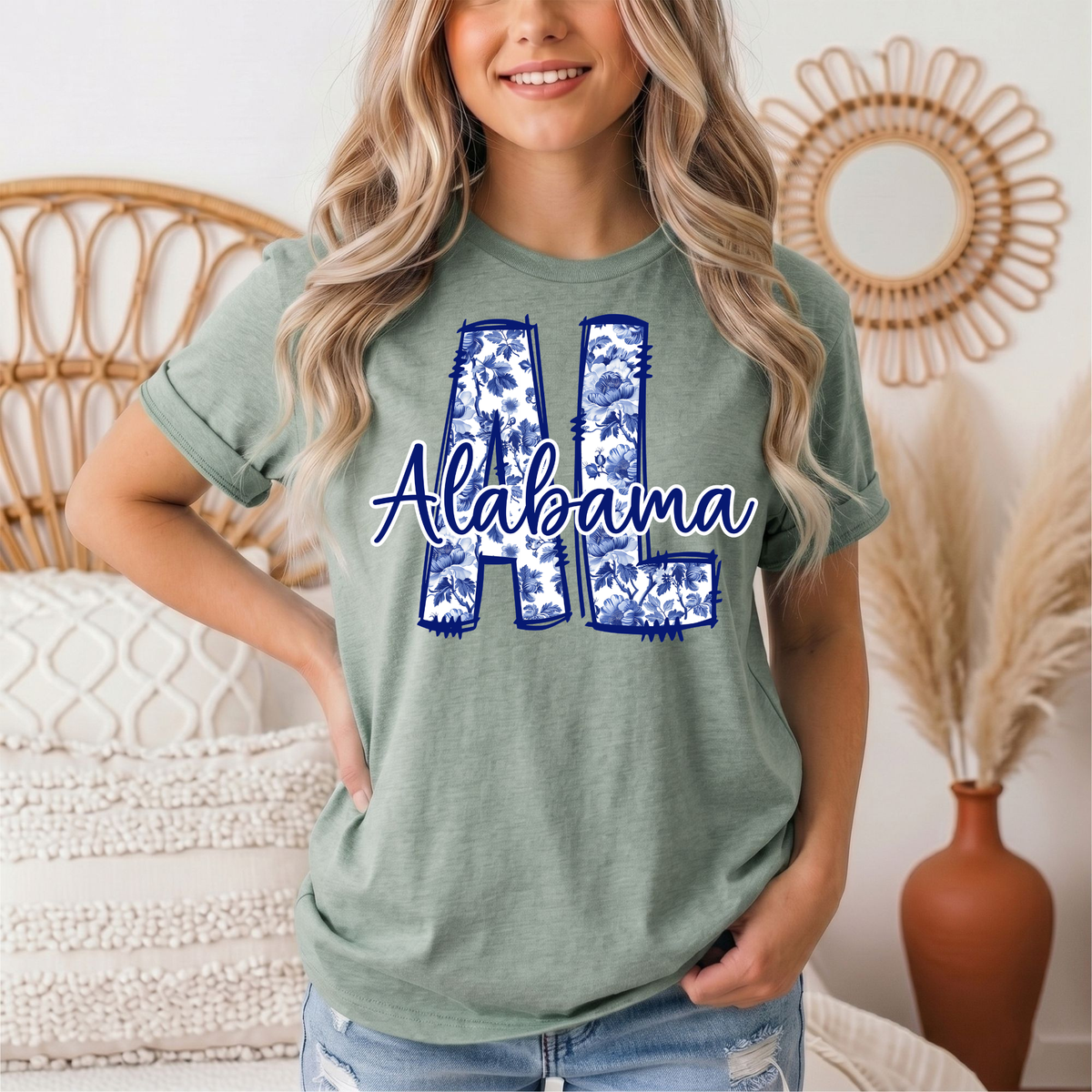 Alabama Blue Floral AL Graphic Tee