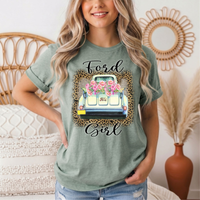 Ford Girl Floral Vintage Truck & Leopard Graphic Tee