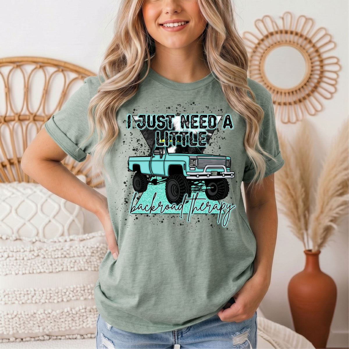 Backroad Therapy Turquoise Truck Graphic Tee