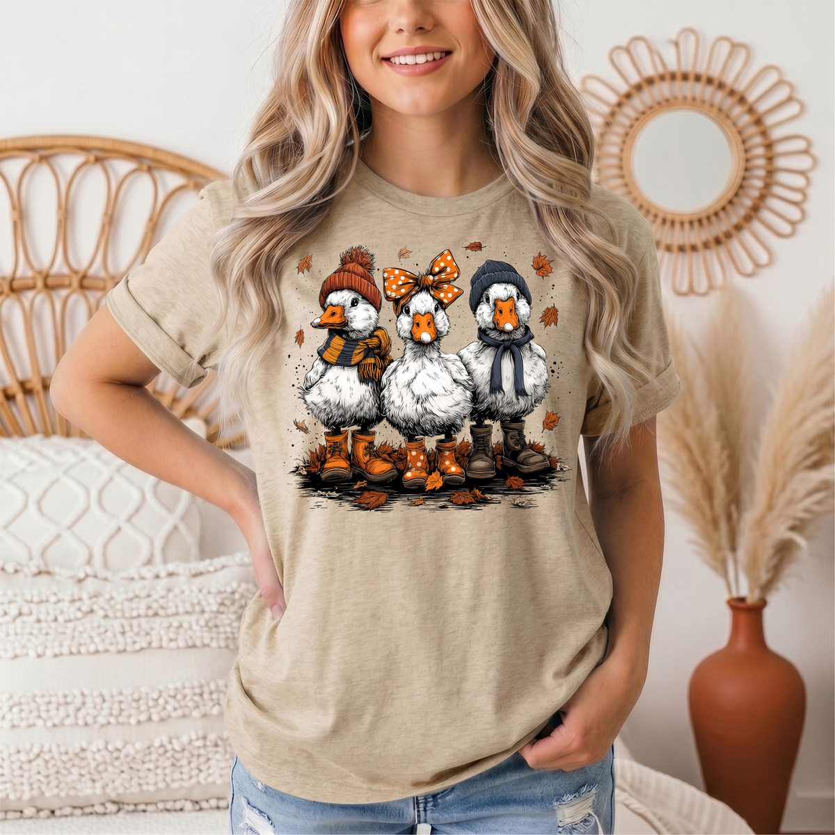 Autumn Duck Trio Boots & Bow Graphic Tee
