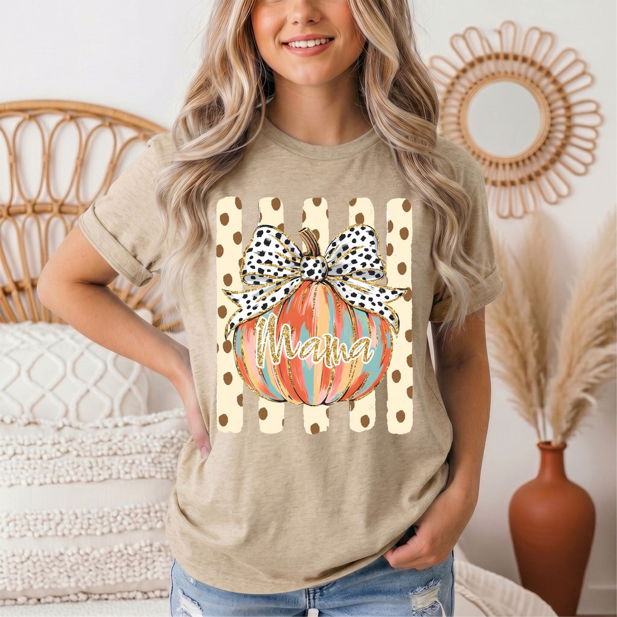 Mama Pumpkin & Spotted Bow Fall Graphic Tee