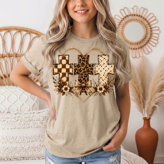 Christian Cross Trio Floral & Bow Graphic Tee