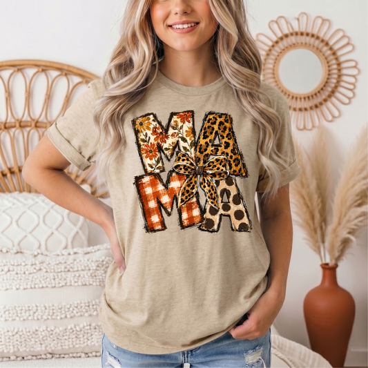 Fall Mama Floral & Leopard Bow Graphic Tee
