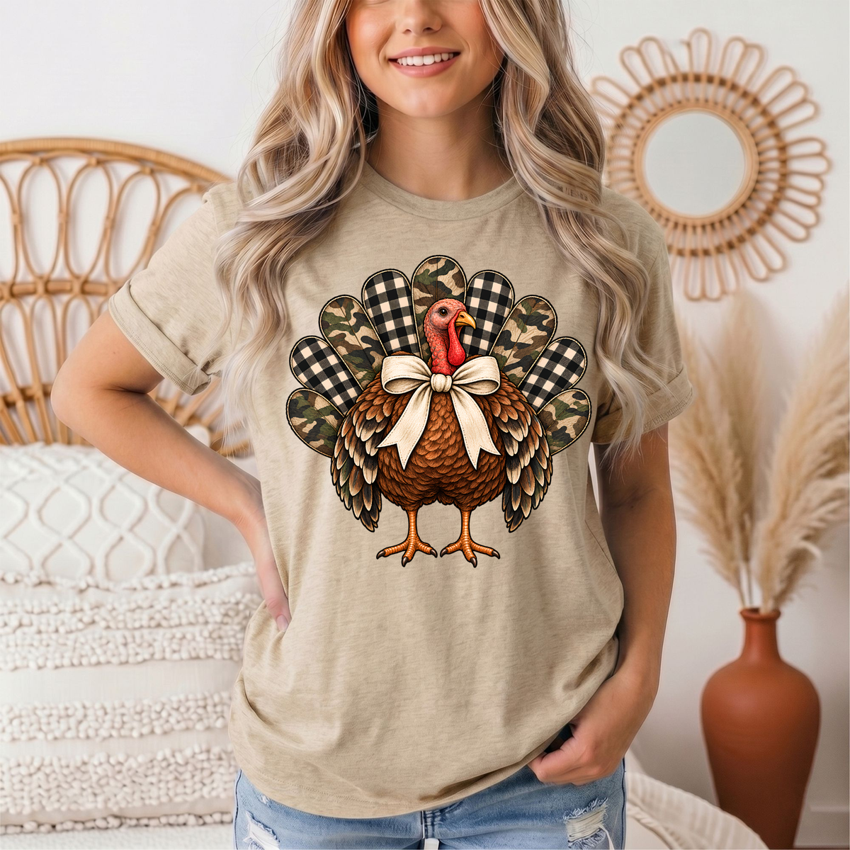Camo & Buffalo Check Turkey Thanksgiving Graphic Tee