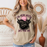 I'm Head Heffa Highland Cow Pink Bossy Cap Graphic Tee