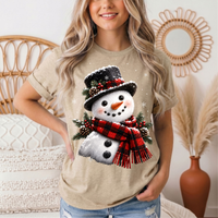 Snowman Buffalo Plaid Scarf Christmas Graphic Tee