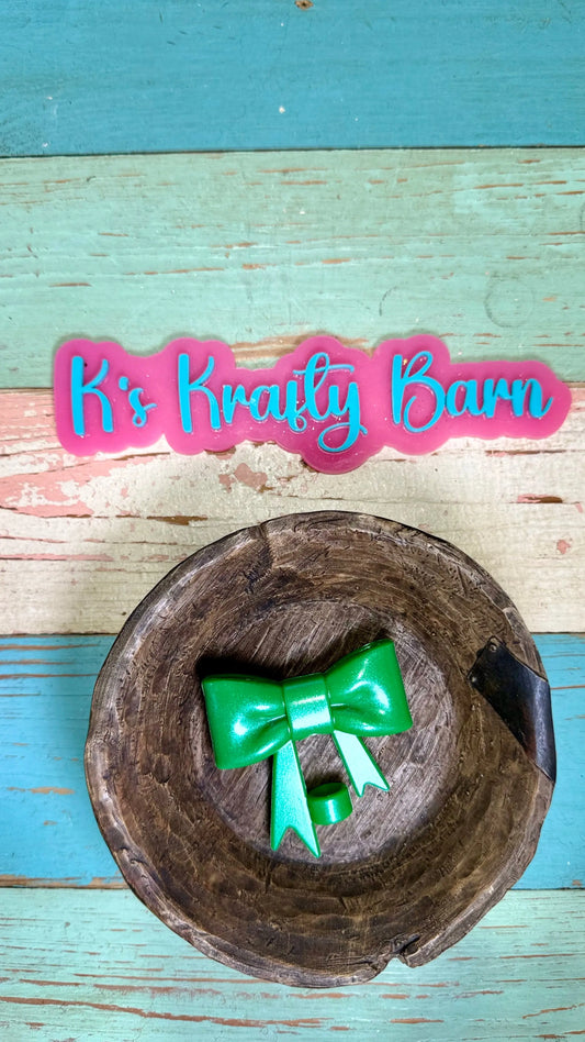 Silicone Focal Bead- Green Opal bow K's Krafty Barn