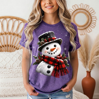 Snowman Buffalo Plaid Scarf Christmas Graphic Tee