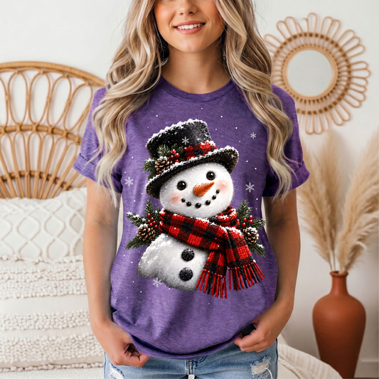 Snowman Buffalo Plaid Scarf Christmas Graphic Tee