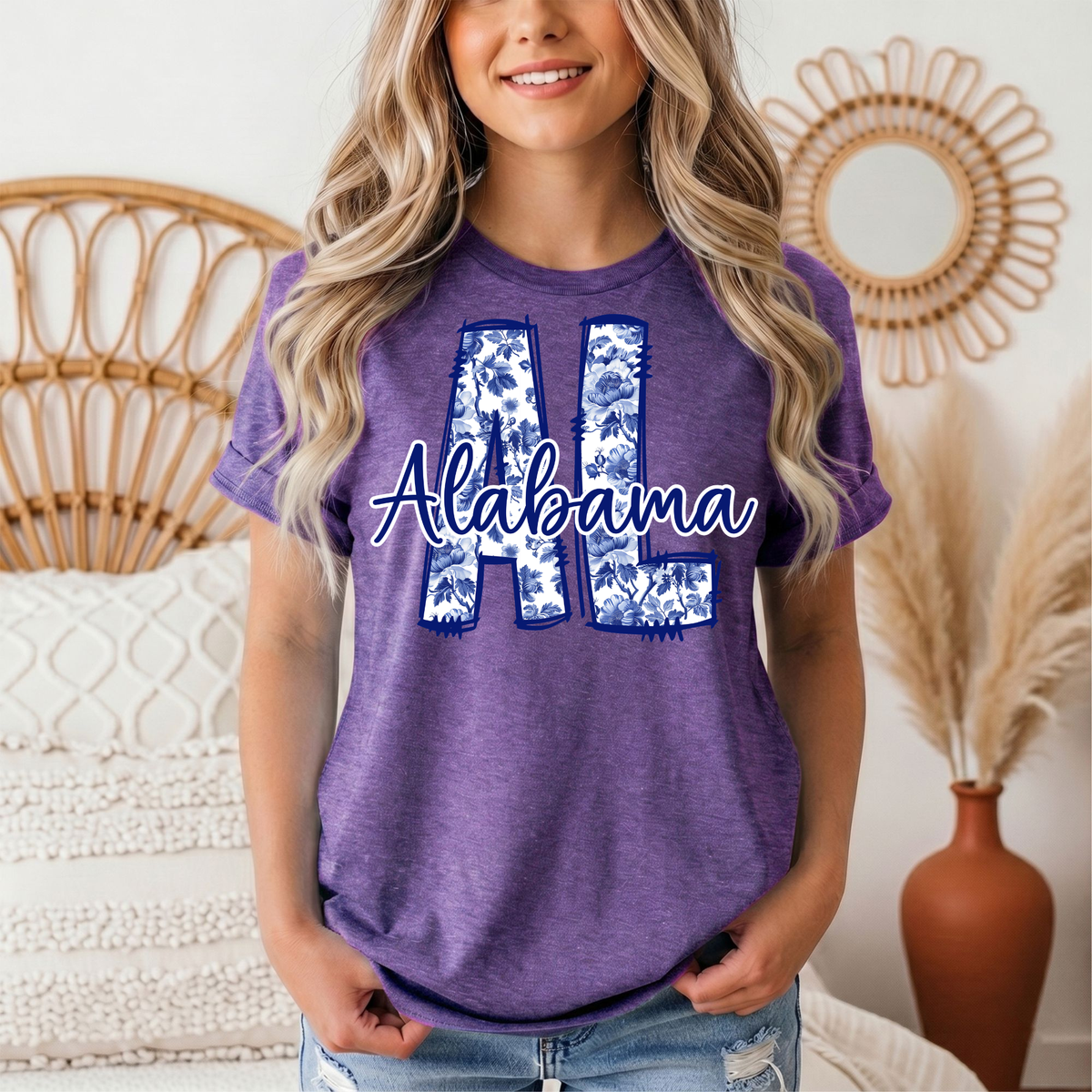 Alabama Blue Floral AL Graphic Tee