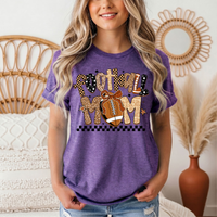Football Mom Mixed Print Bow & Checkerboard Graphic Tee