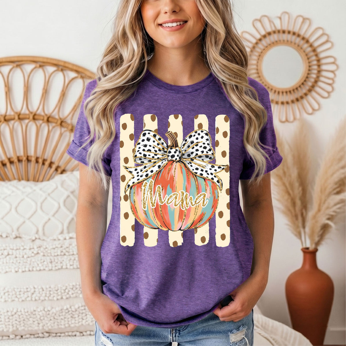 Mama Pumpkin & Spotted Bow Fall Graphic Tee