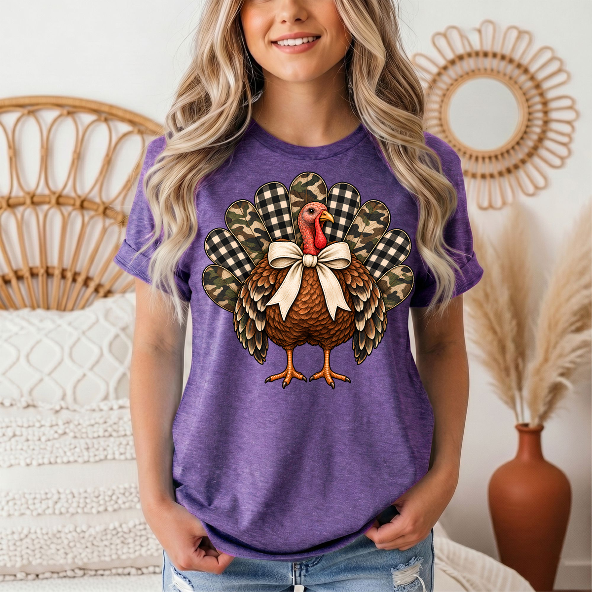 Camo & Buffalo Check Turkey Thanksgiving Graphic Tee