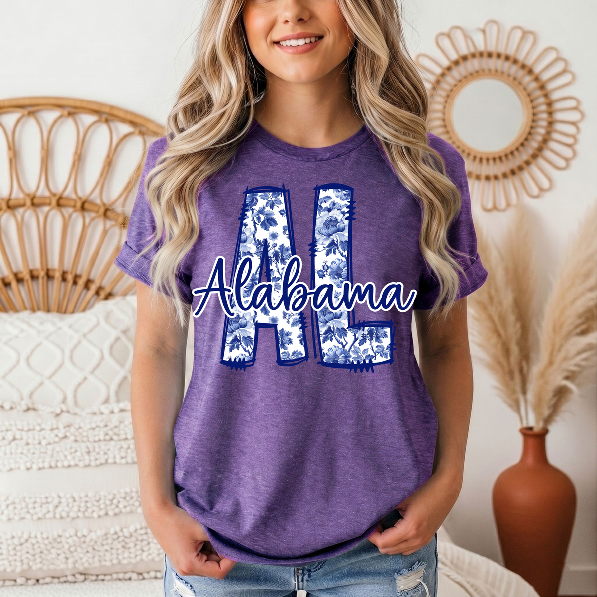 Alabama Blue Floral AL Graphic Tee