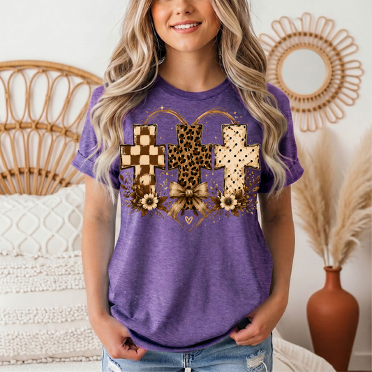Christian Cross Trio Floral & Bow Graphic Tee