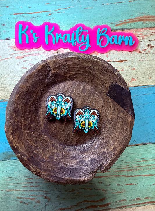 Wholesale Silicone Focal Bead- Western Angel wing cross