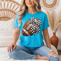 Leopard Football & Checkerboard Bow Graphic Tee