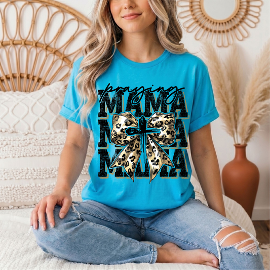 Praying Mama Leopard Bow & Cross Graphic Tee