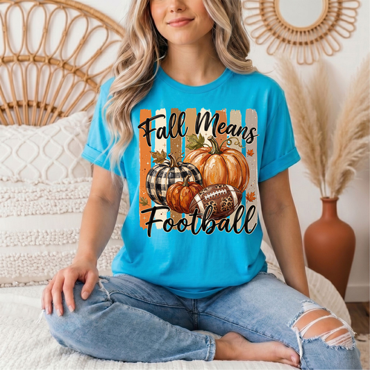 Fall Means Football Pumpkin Graphic Tee