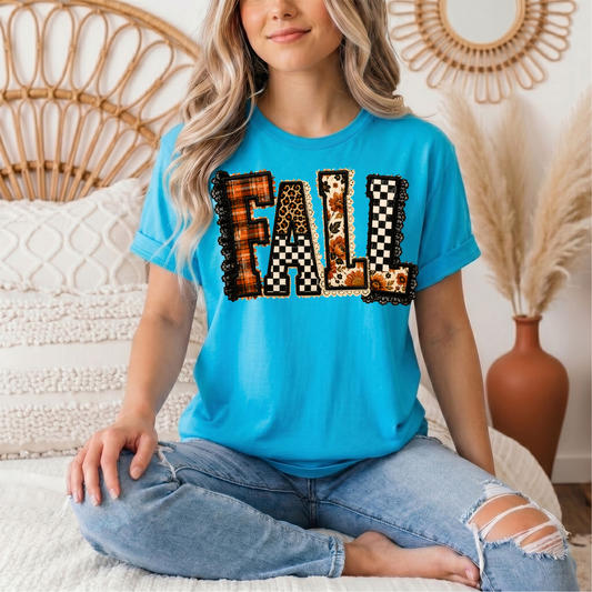 Fall Plaid Leopard & Floral Patchwork Graphic Tee
