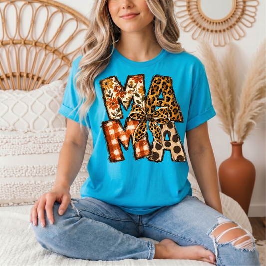 Fall Mama Floral & Leopard Bow Graphic Tee