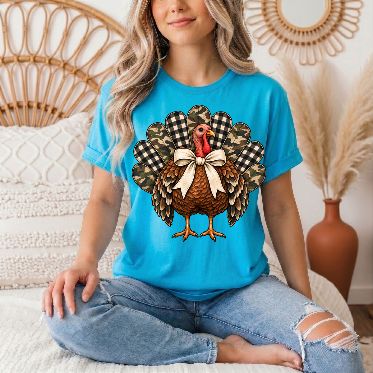 Camo & Buffalo Check Turkey Thanksgiving Graphic Tee