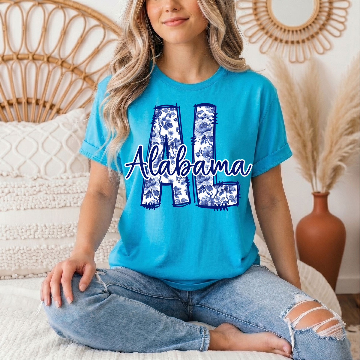 Alabama Blue Floral AL Graphic Tee