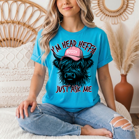 I'm Head Heffa Highland Cow Pink Bossy Cap Graphic Tee