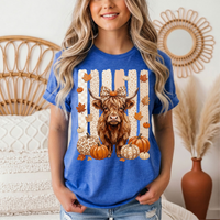 Fall Highland Cow Leopard Bow & Pumpkin Graphic Tee
