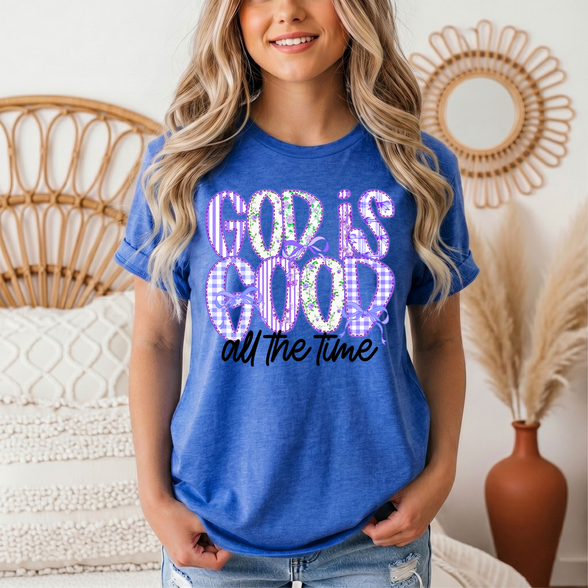 God Is Good All the Time Purple Bow Graphic Tee
