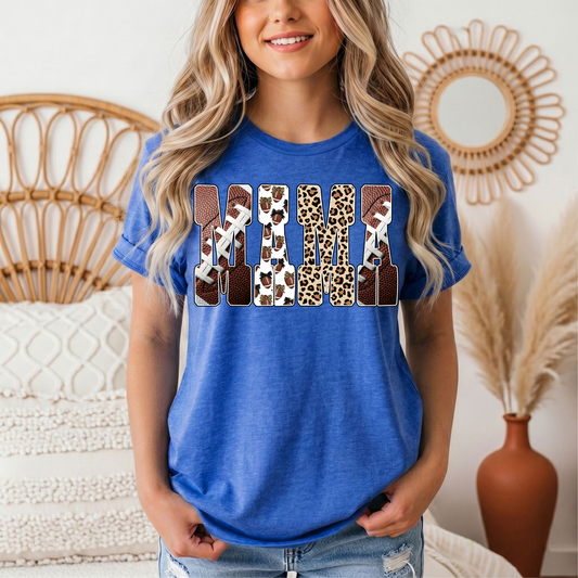 Mama Football & Leopard Mixed Print Graphic Tee