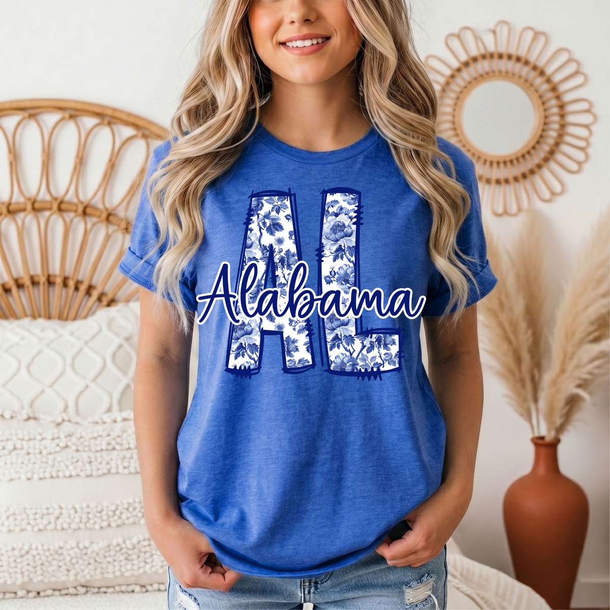 Alabama Blue Floral AL Graphic Tee