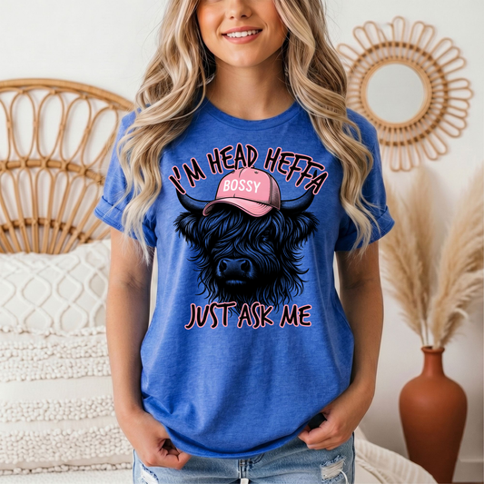I'm Head Heffa Highland Cow Pink Bossy Cap Graphic Tee