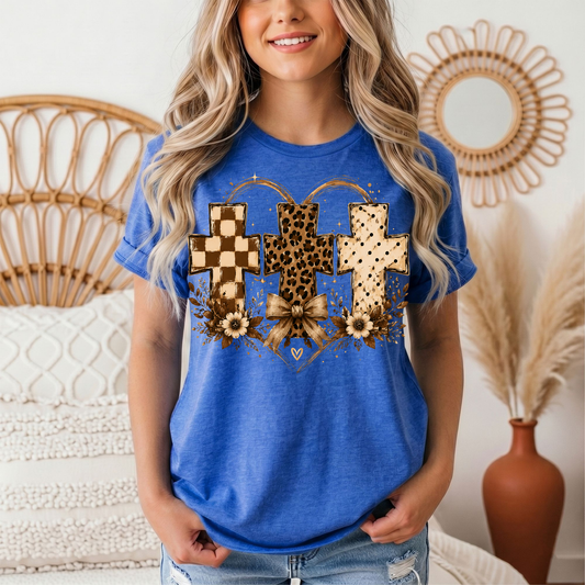 Christian Cross Trio Floral & Bow Graphic Tee