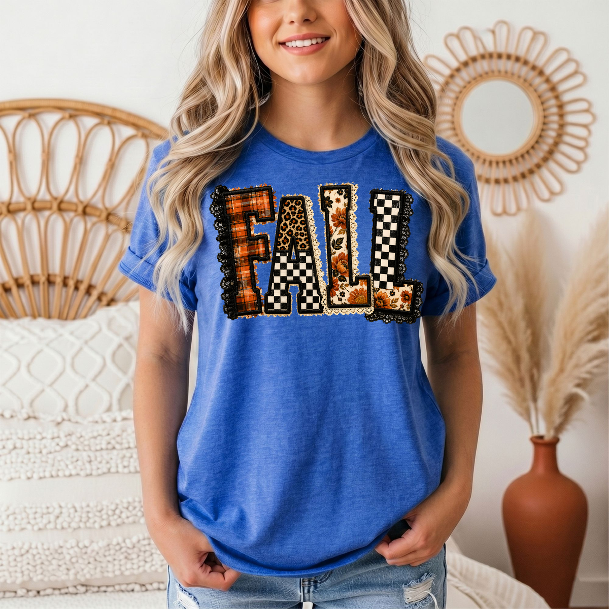 Fall Plaid Leopard & Floral Patchwork Graphic Tee
