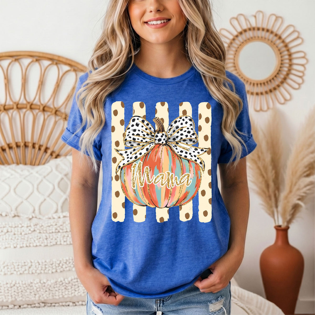 Mama Pumpkin & Spotted Bow Fall Graphic Tee