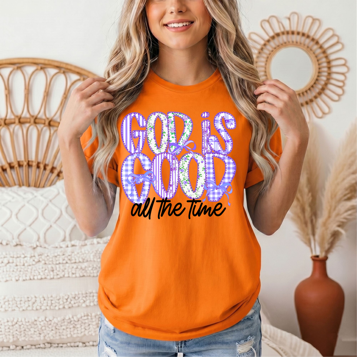 God Is Good All the Time Purple Bow Graphic Tee