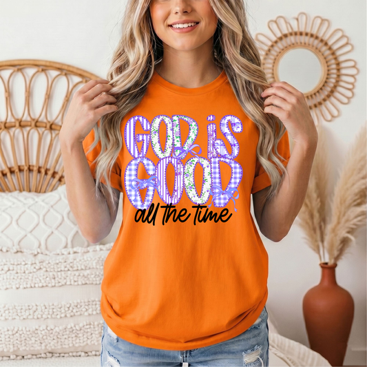 God Is Good All the Time Purple Bow Graphic Tee