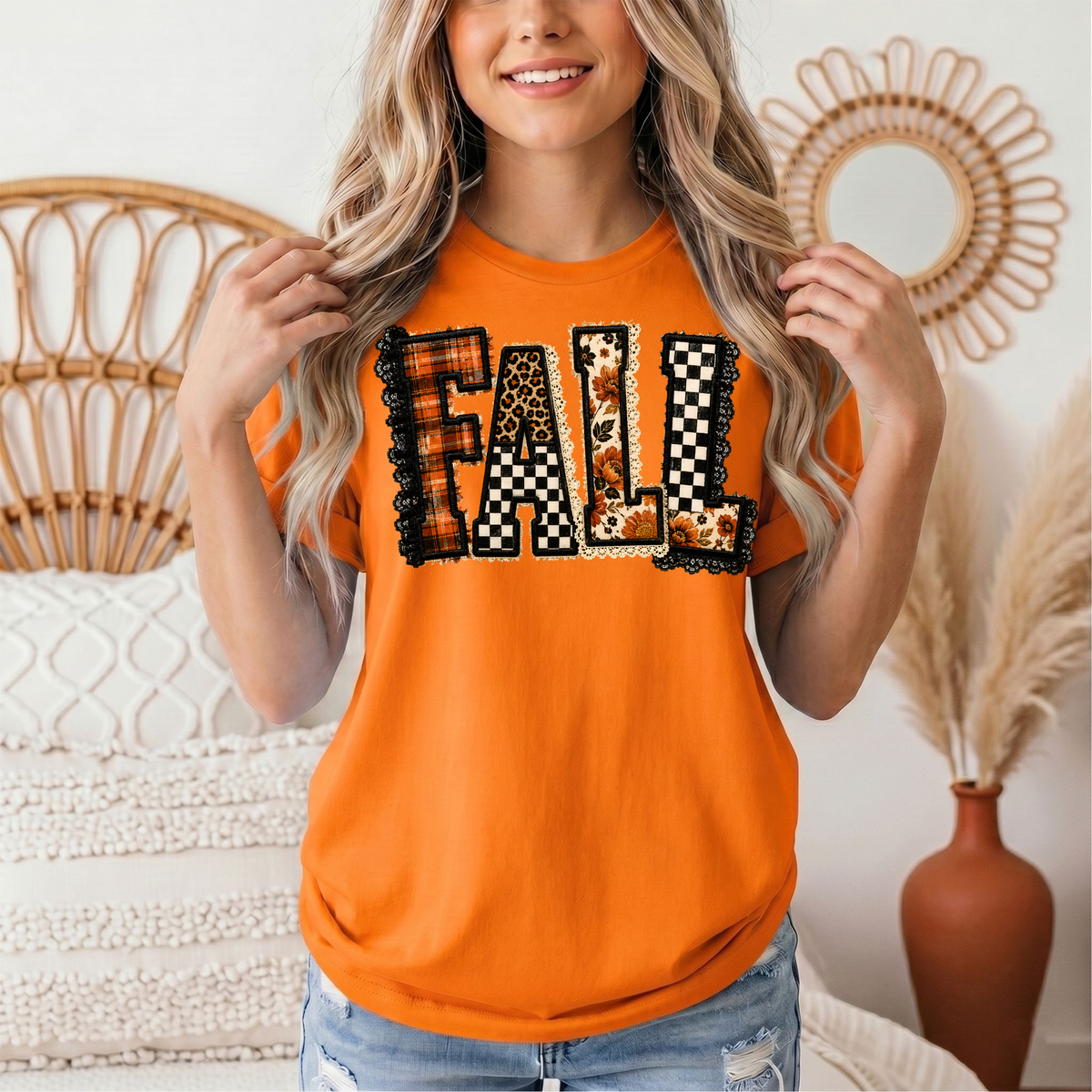 Fall Plaid Leopard & Floral Patchwork Graphic Tee