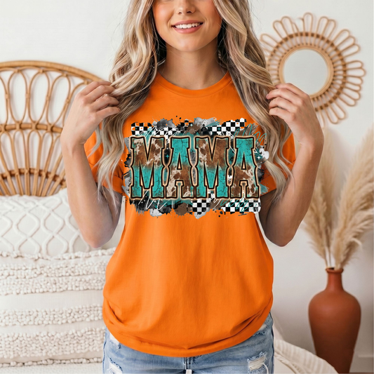 Turquoise & Cow Print Mama Western Graphic Tee